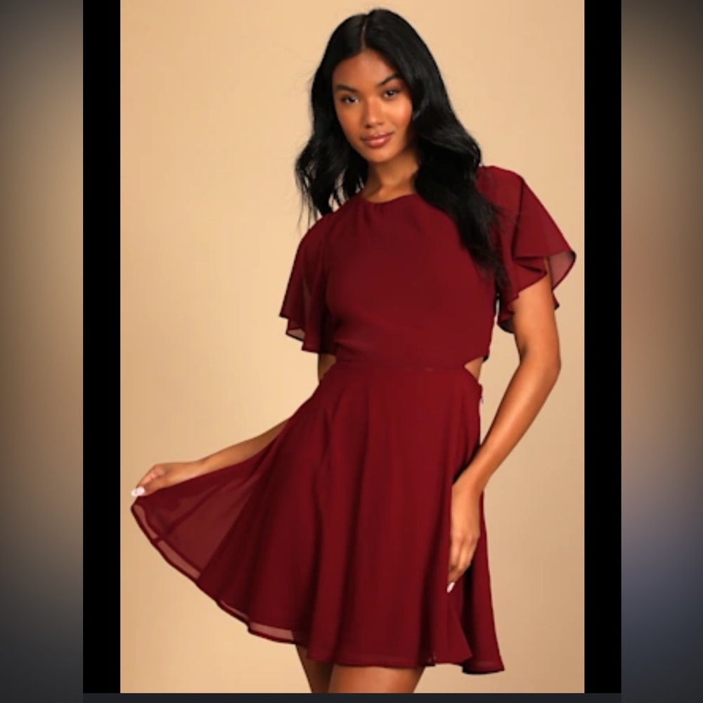 Burgundy Cutout Mini Skater Dress